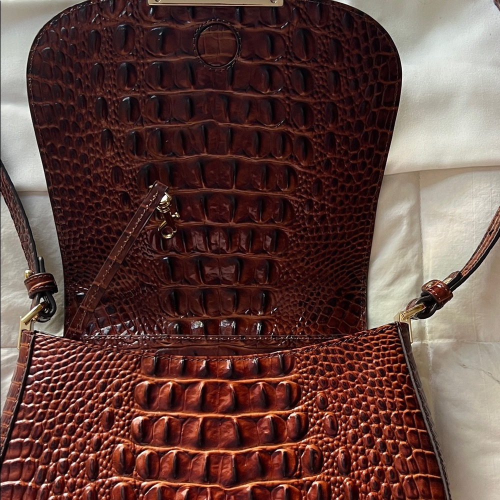 Brahmin Rich Brown Croc-Embossed Crossbody Bag - Picture 4 of 9